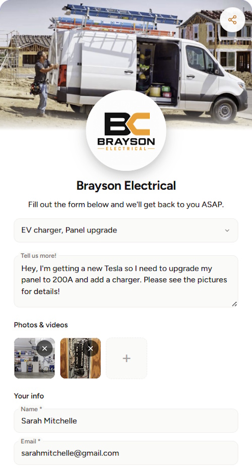 Brayson Electrical intake form