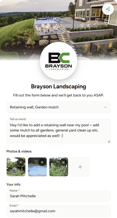 Brayson Landscaping intake form